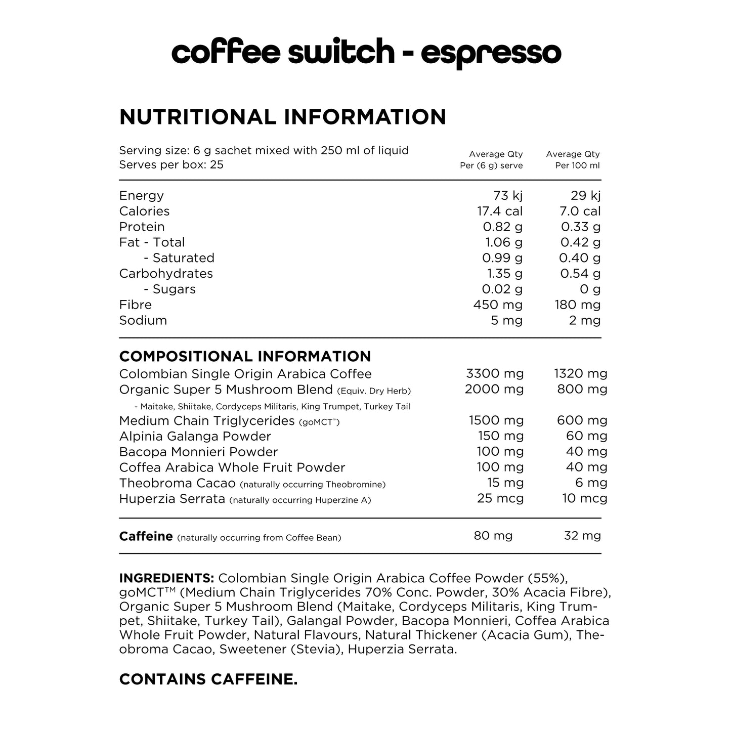 COFFEE SWITCH 25X6g Sachets