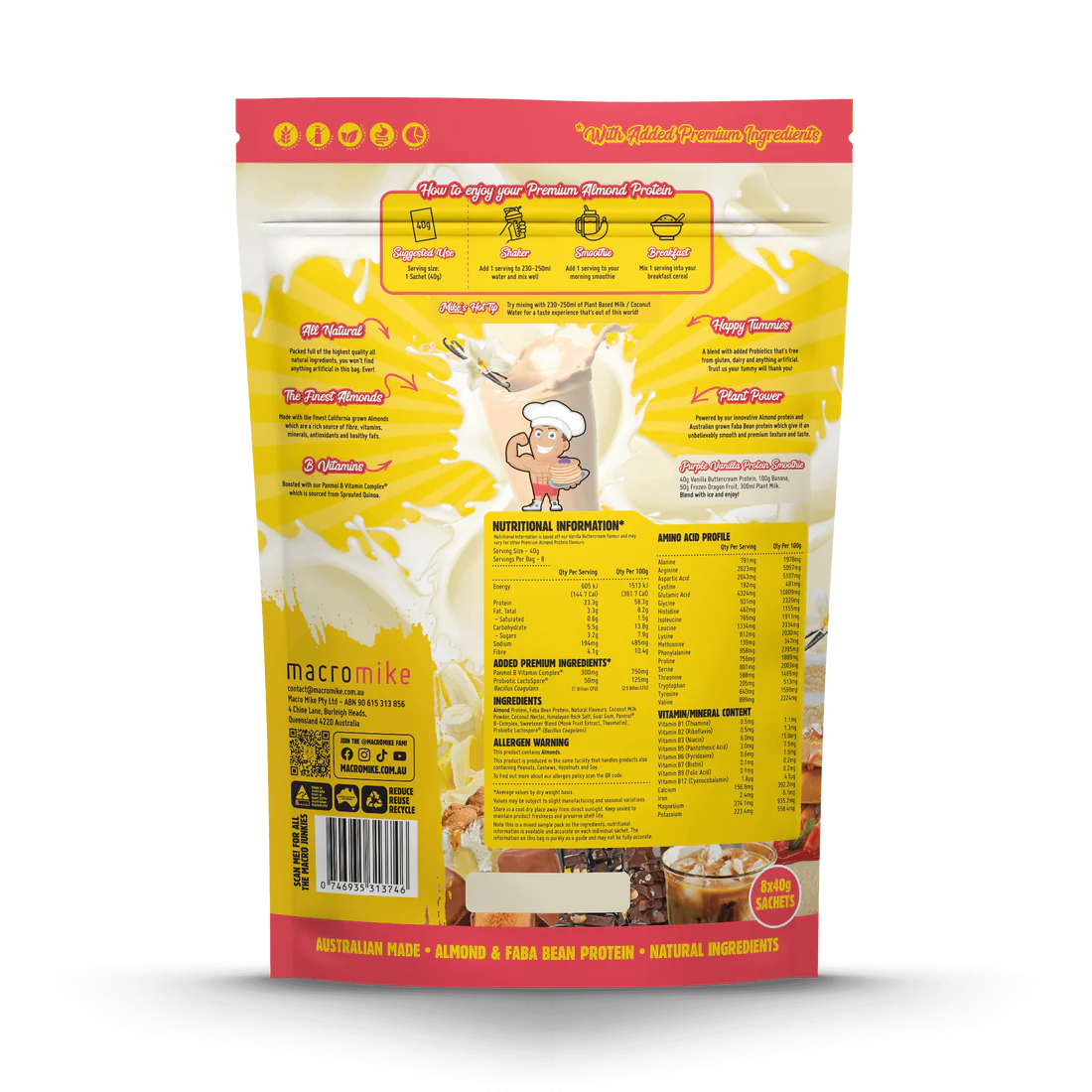 MACRO MIKE PREMIUM ALMOND PROTEIN Sample Pack 8x40g